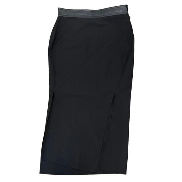Helmut Lang Twisted Stretch Wool Skirt 6 Midi Grunge Office Siren Leather Waist - Picture 2 of 16